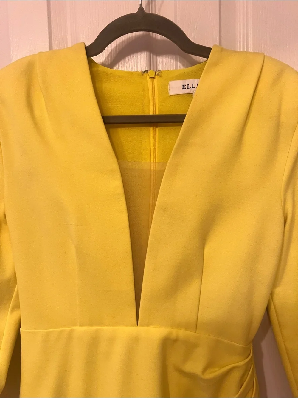 Elliatt Yellow Long Sleeve Mini Dress Size Small | Shoulder Pads & Wrap Skirt